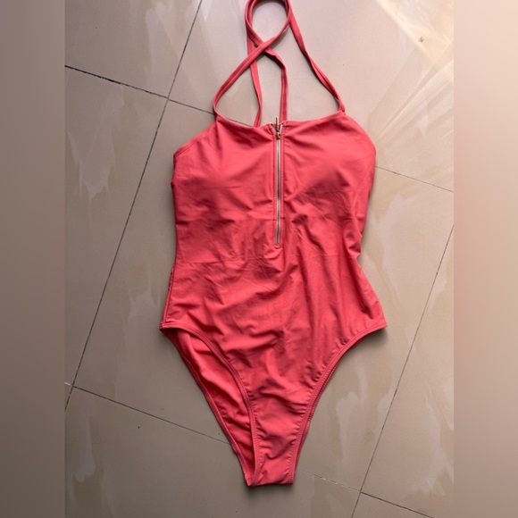 Juicy Couture Orange One Piece Swimsuit - Size L Tie Zipper Comfy Beach Summer - Picture 16 of 16